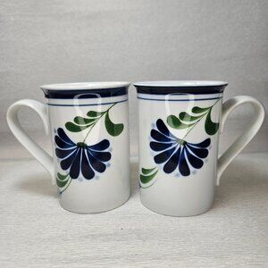 2 Dansk Sage Song Large Coffee Mugs Blue Floral Green White